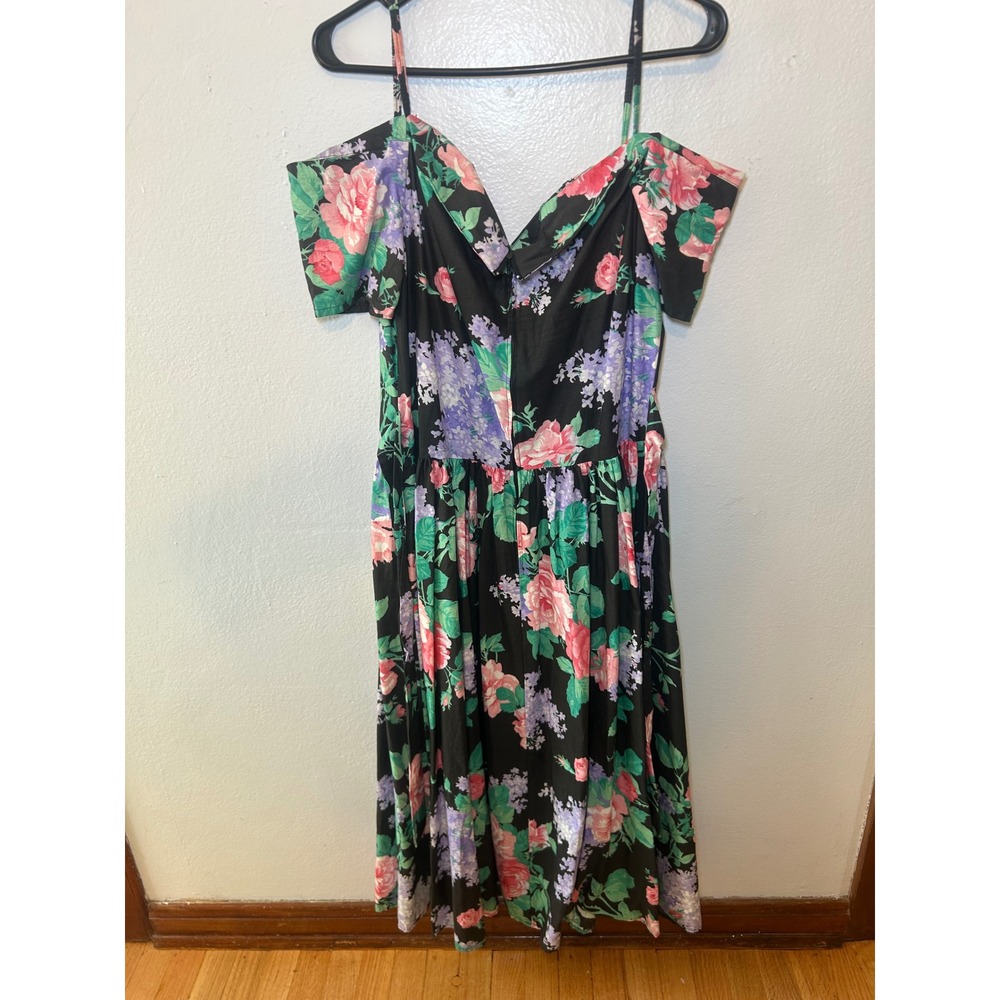 Vintage Brittany Nicole Floral Off Shoulder Midi Dress Black Pink Rose Plus 18 - Picture 3 of 3